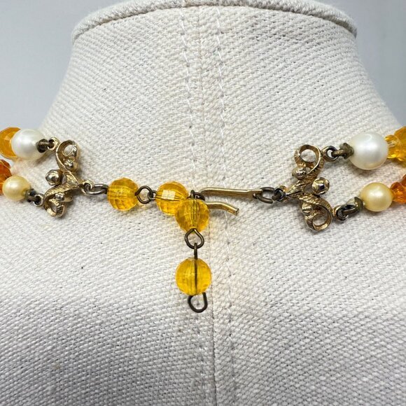 Vintage Beaded Choker Necklace Imitation Pearls Orange Faceted Mid-Century - Picture 4 of 6